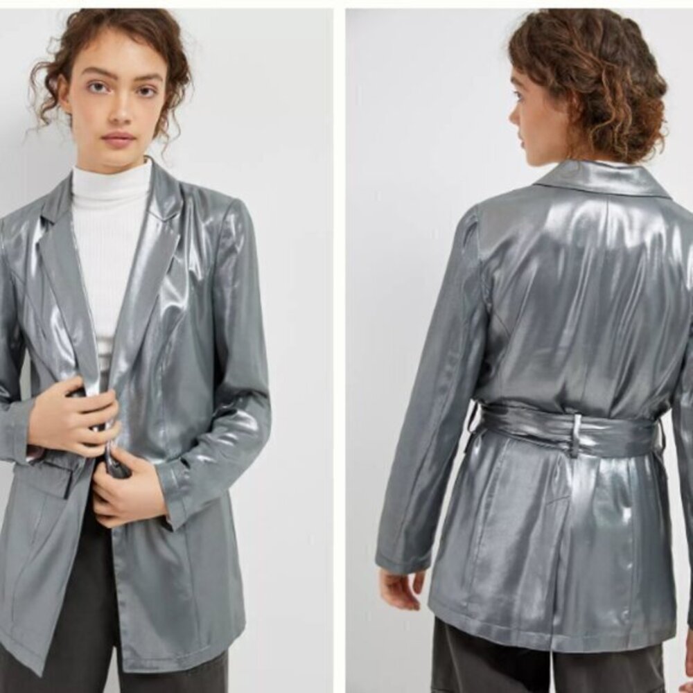 Anthropologie Maeve Zada Silver Metallic Dark Blazer Jacket size 4 NWT